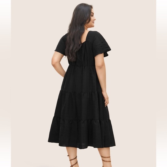 BloomChic Plus Size XL Plain Ruched Drawstring Pocket Ruffle Tiered Dress us14 - Picture 2 of 9